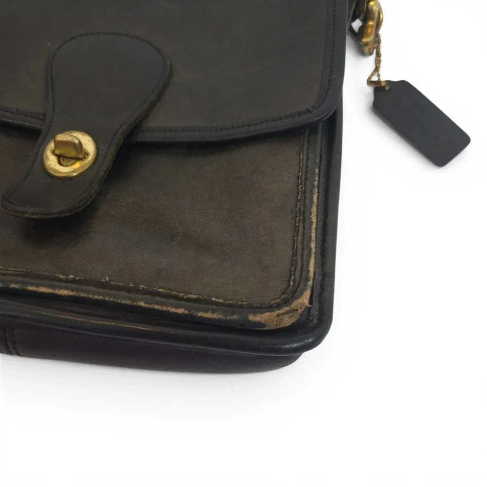 Coach Black Leather Satchel Gold Hardware Vintage #5130 Station Bag 1980s 1990s